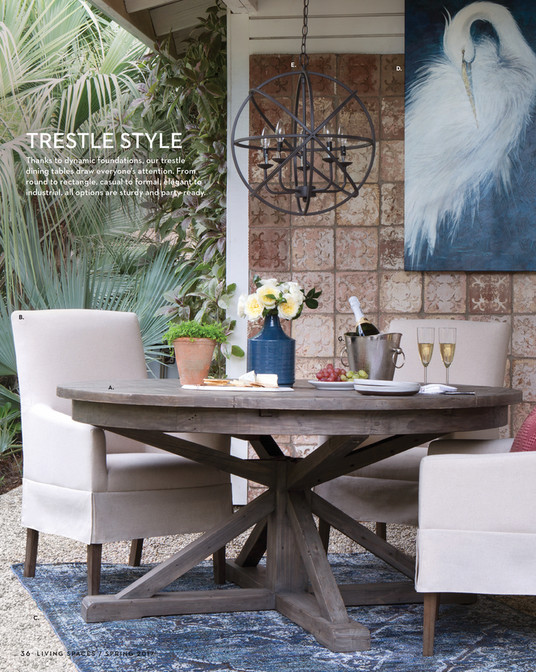 Living Spaces Catalog Spring 2018 Jaxon Extension E D Trestle Style Thanks To Dynamic Foundations Our Dining Tables Draw Everyone S Attention
