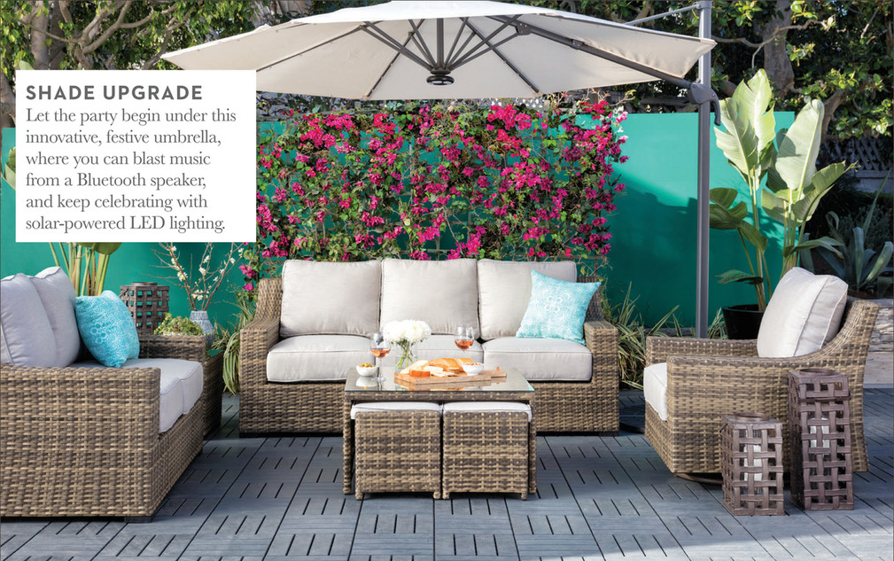 Living Spaces Outdoor 2018 Tech Cantilever Beige Umbrella Shade Upgrade Let The Party Begin Under This Innovative Festive Umbrella Where You Can