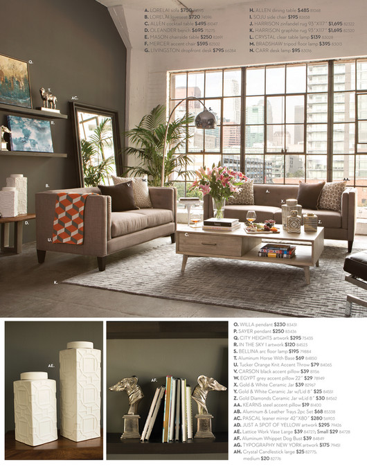 Living Spaces Catalog May 2018 Allen Dining Table A Lorelai Sofa 750 74595 B Loveseat 720 74596 C Allen Tail