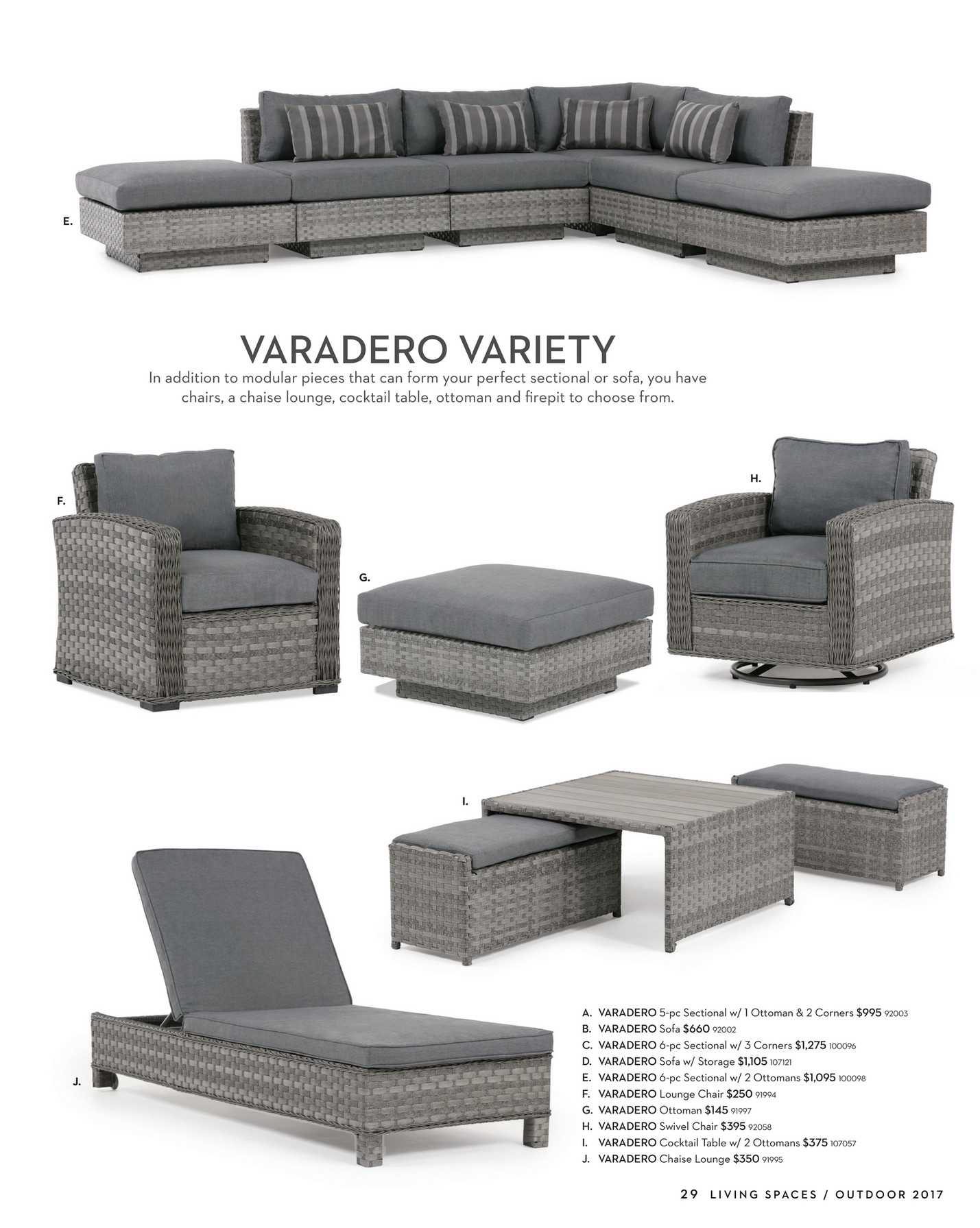 outdoor modular sectional on Living Spaces Product Catalog Outdoor 2017 Varadero Sofa W Storage