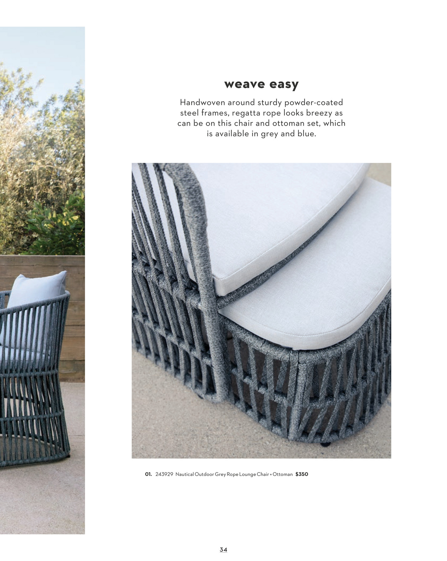 Living Spaces - Outdoor 2019 - Outdoor Nautical Grey Rope Lounge Chair And  Ottoman