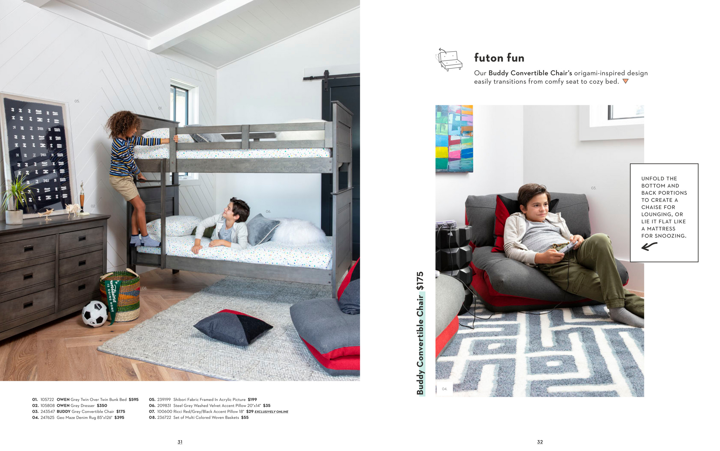 Living Spaces - Kids + Teens-2019 - Owen Grey Twin Over Twin Wood Bunk Bed