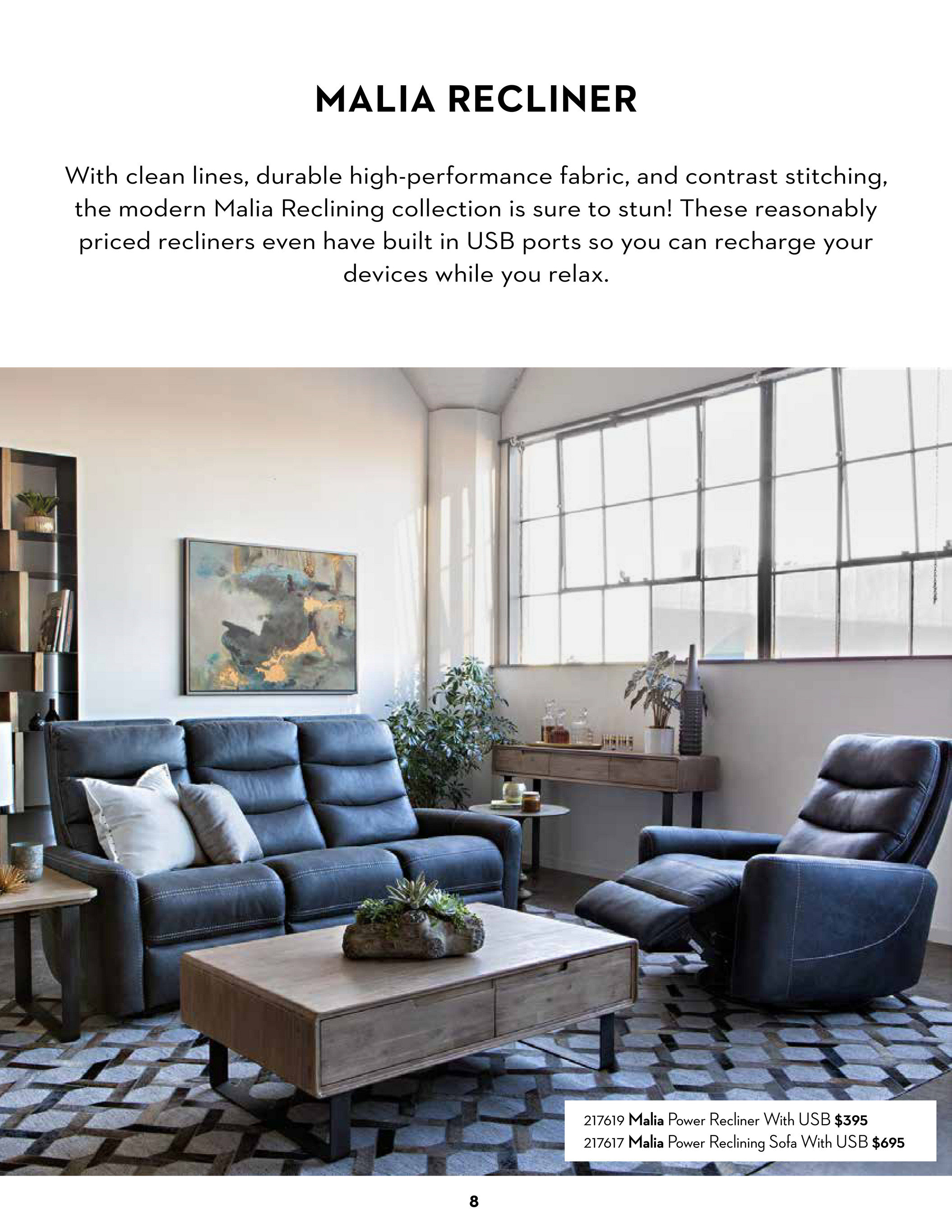 Living Spaces recliner lookbook summer 2019 Malia 80